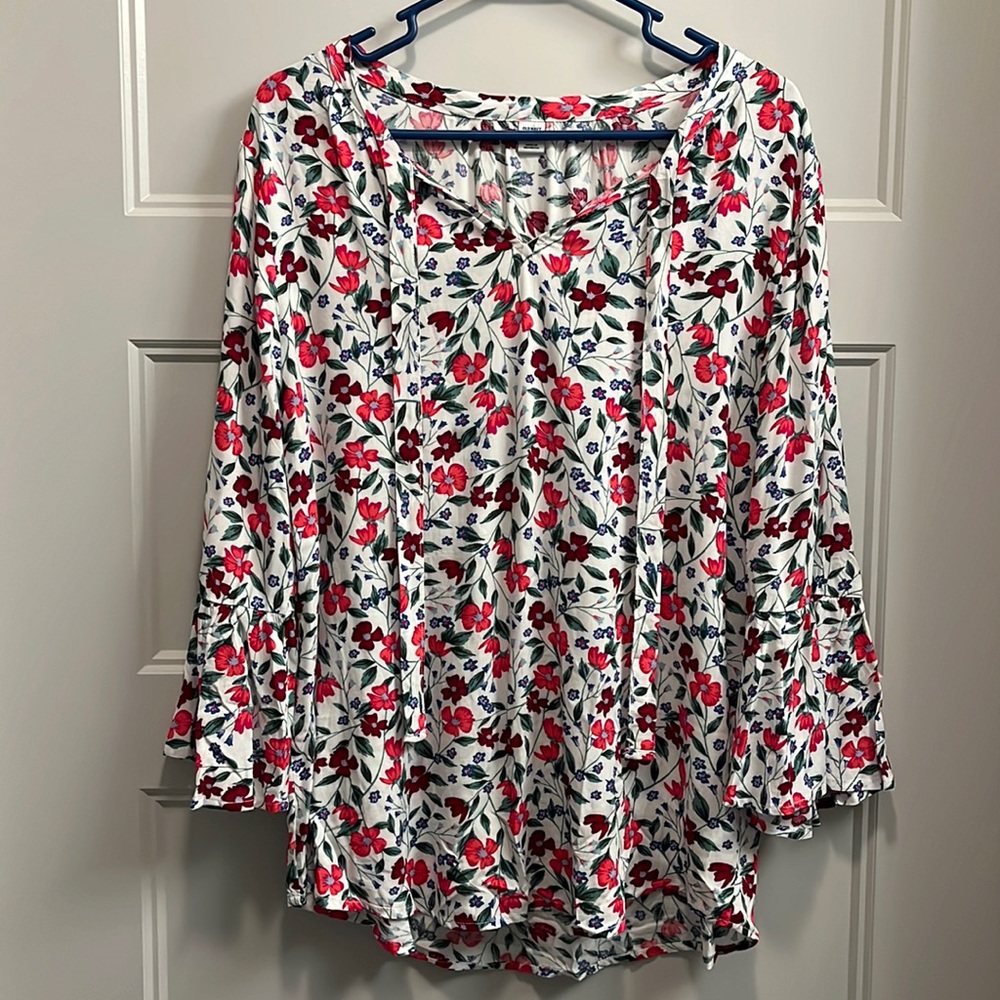Old navy white and pink floral bell sleeve shirt